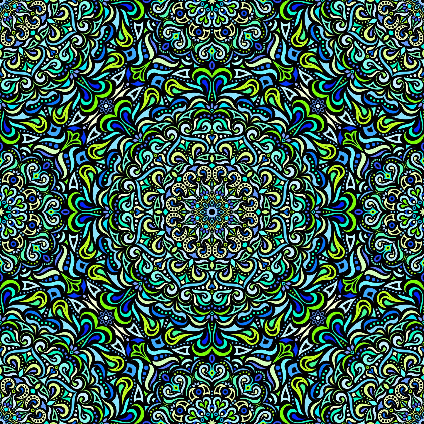 Turquoise - Blue - Green Mandala Fabric 2005