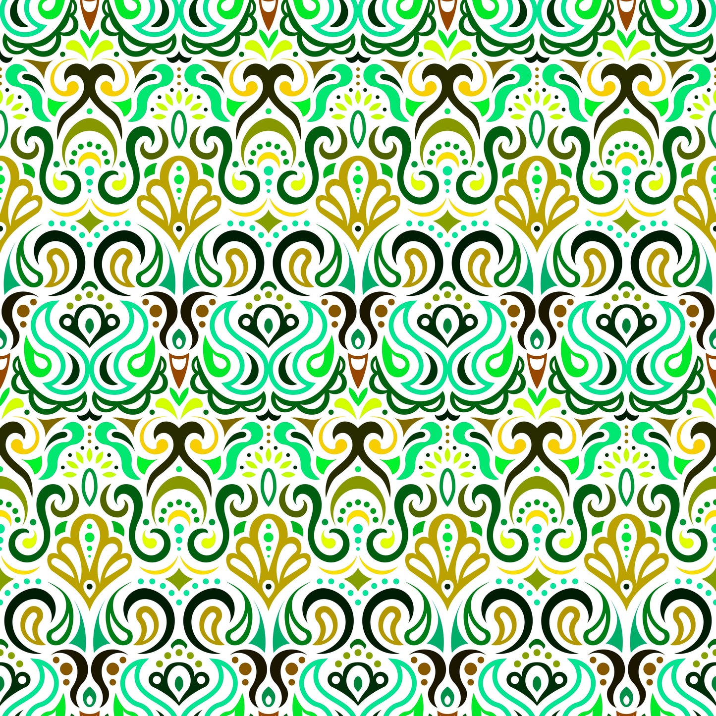 Green - Yellow - Turquoise Abstract Doodle Fabric 1002i