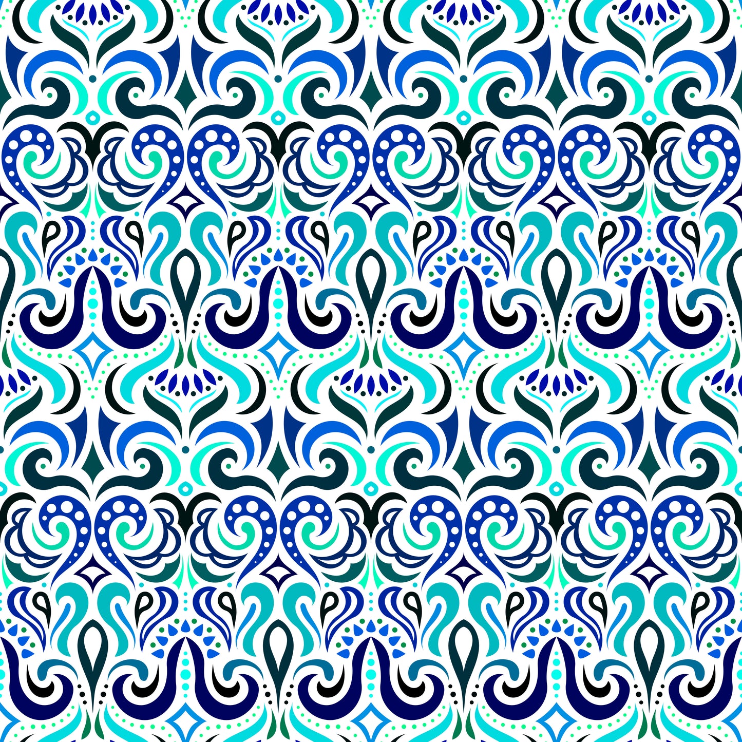 Turquoise - Blue Abstract Doodle Fabric 1001i