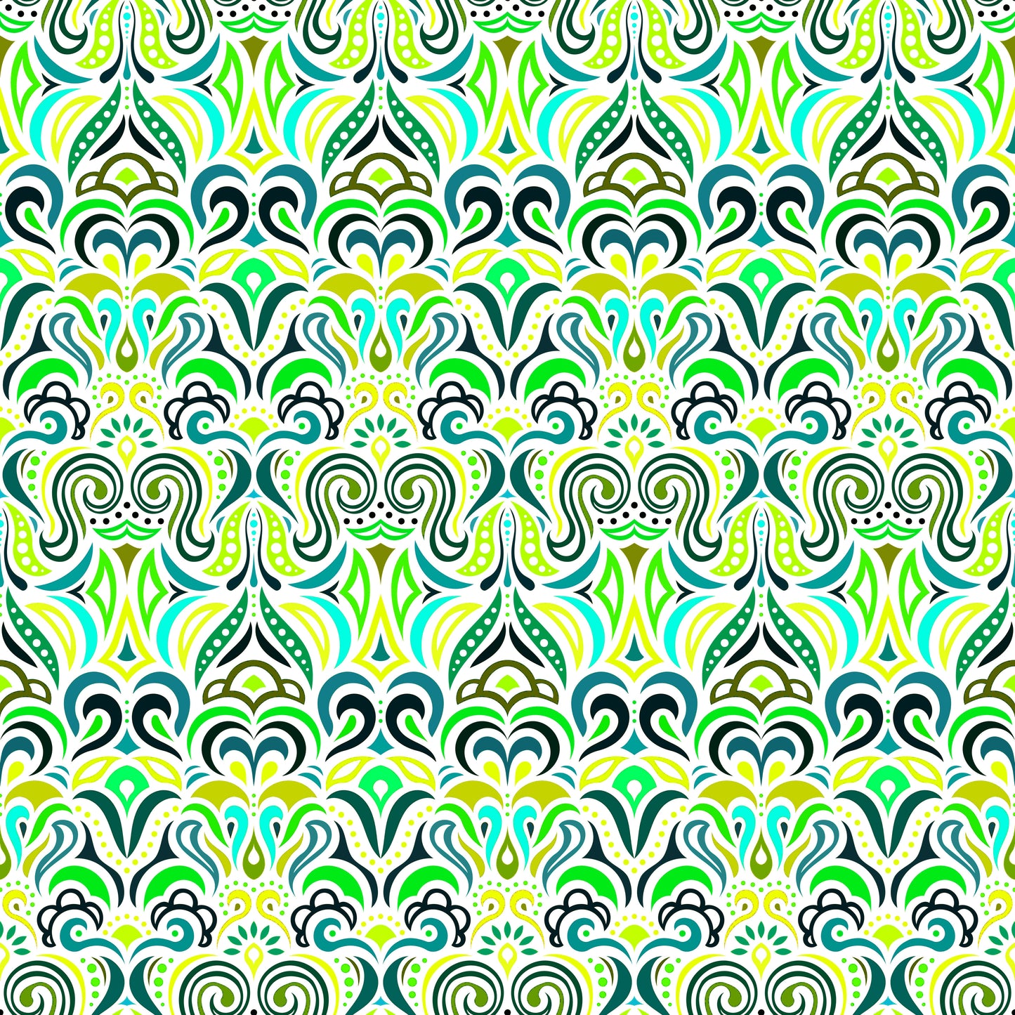 Green - Yellow - Turquoise Abstract Doodle Fabric 1008.3i