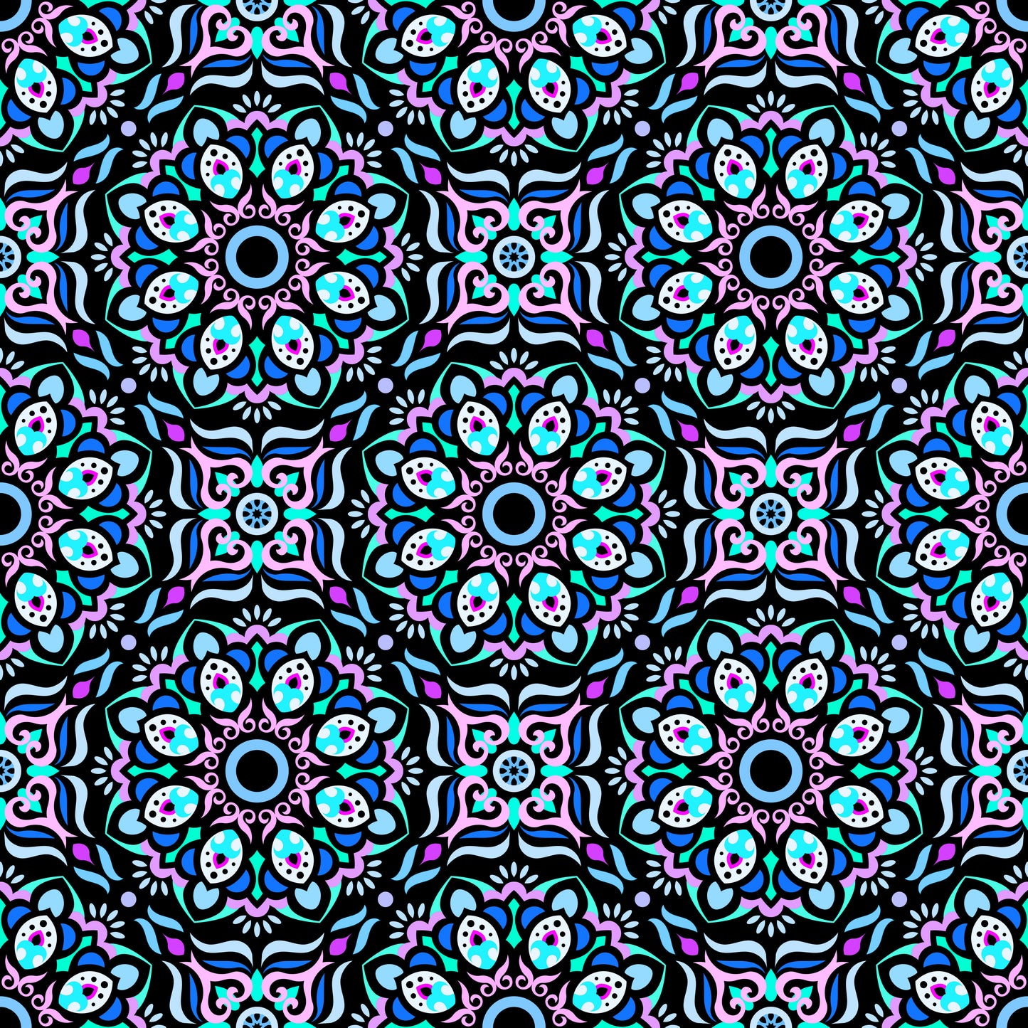 Turquoise - Pink - Blue Mandala Fabric - 186