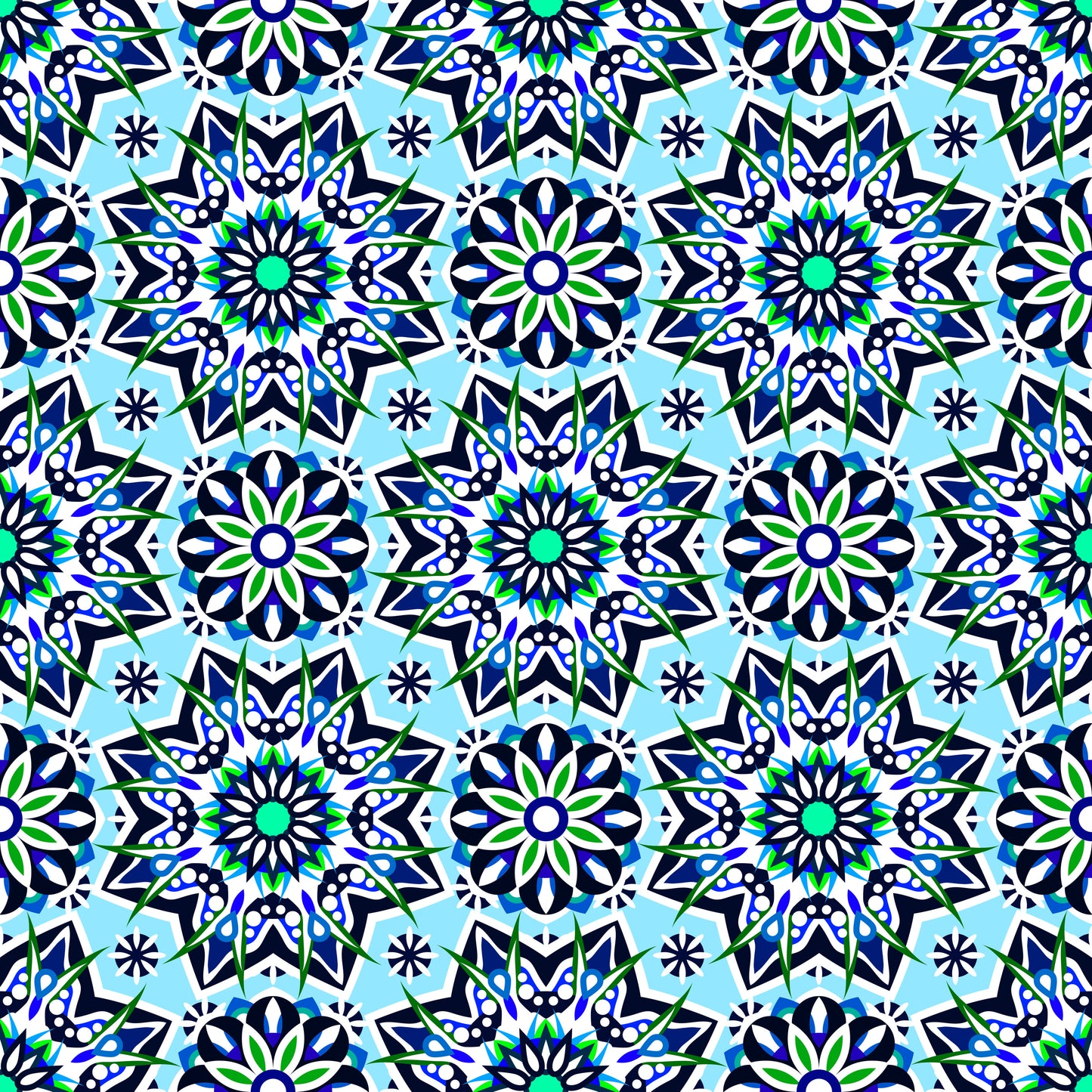Turquoise - Blue - Green Mandala Fabric - 122i