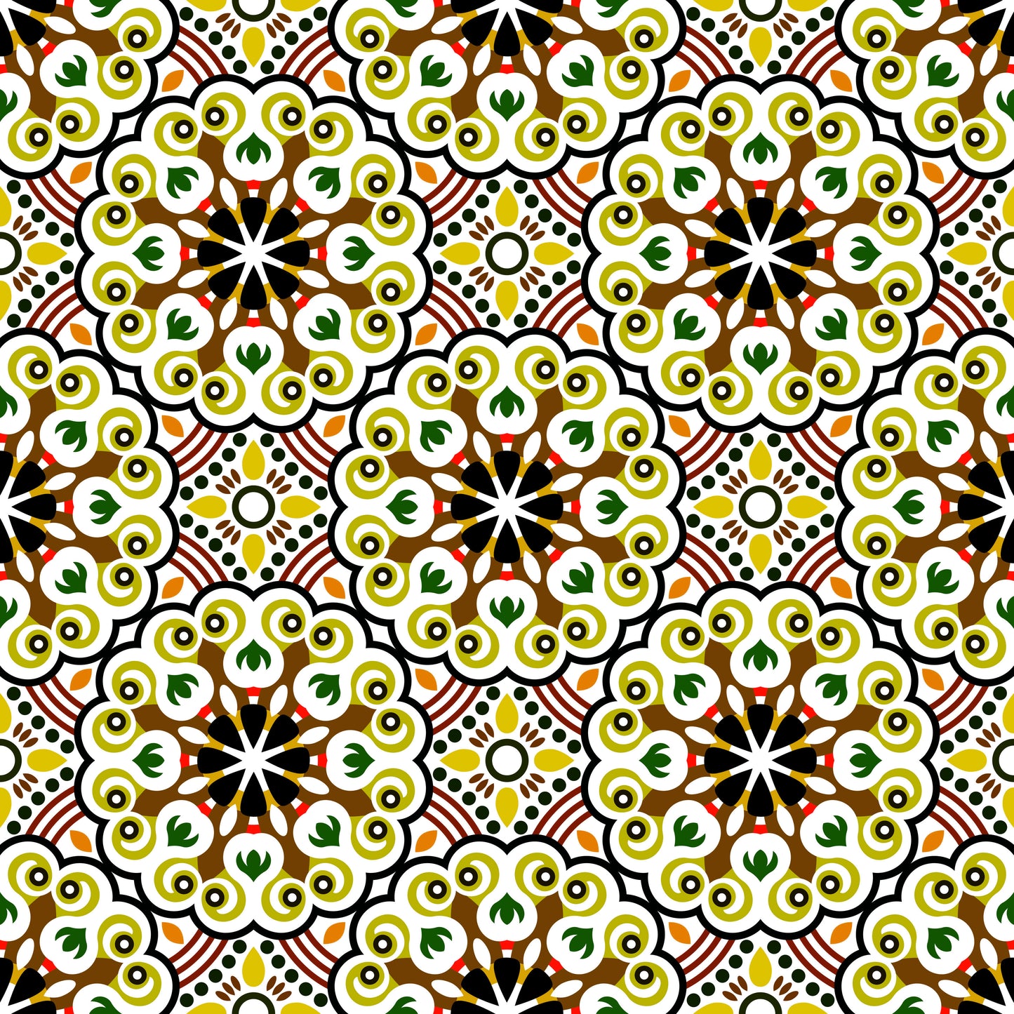 Yellow - Orange - Green Mandala Fabric - 132i