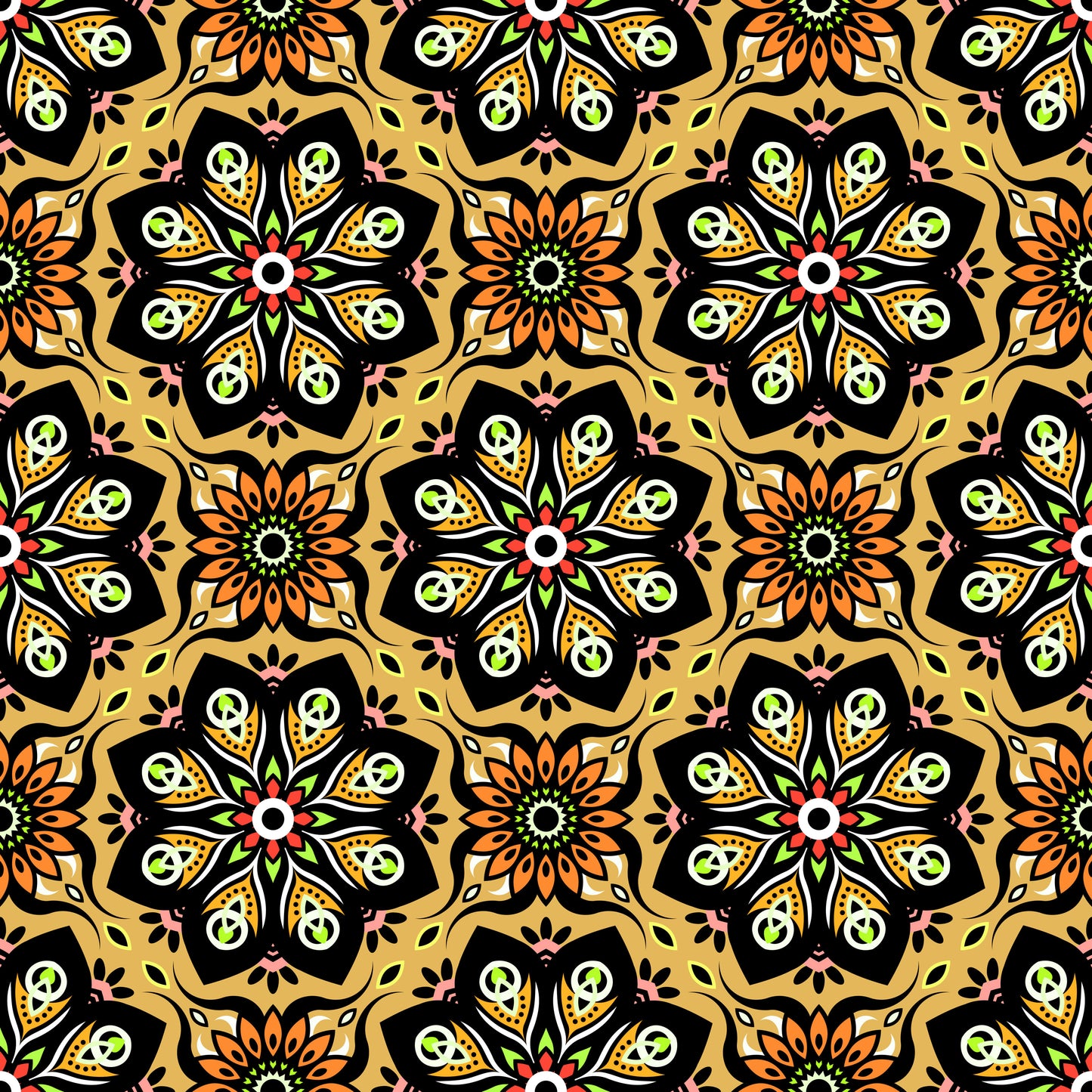 Orange - Yellow - Green Mandala Fabric - 236