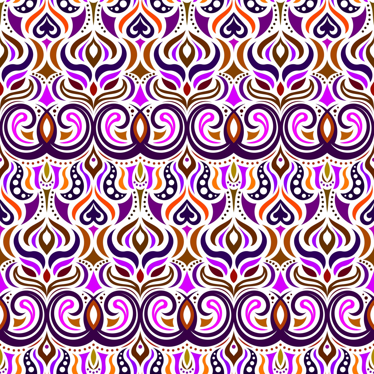Purple - Orange - Brown Abstract Doodle Fabric 1009.7i
