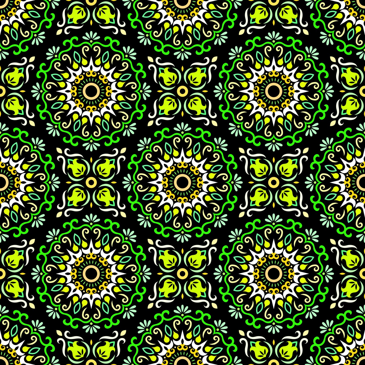 Green - Yellow Mandala Fabric - 174