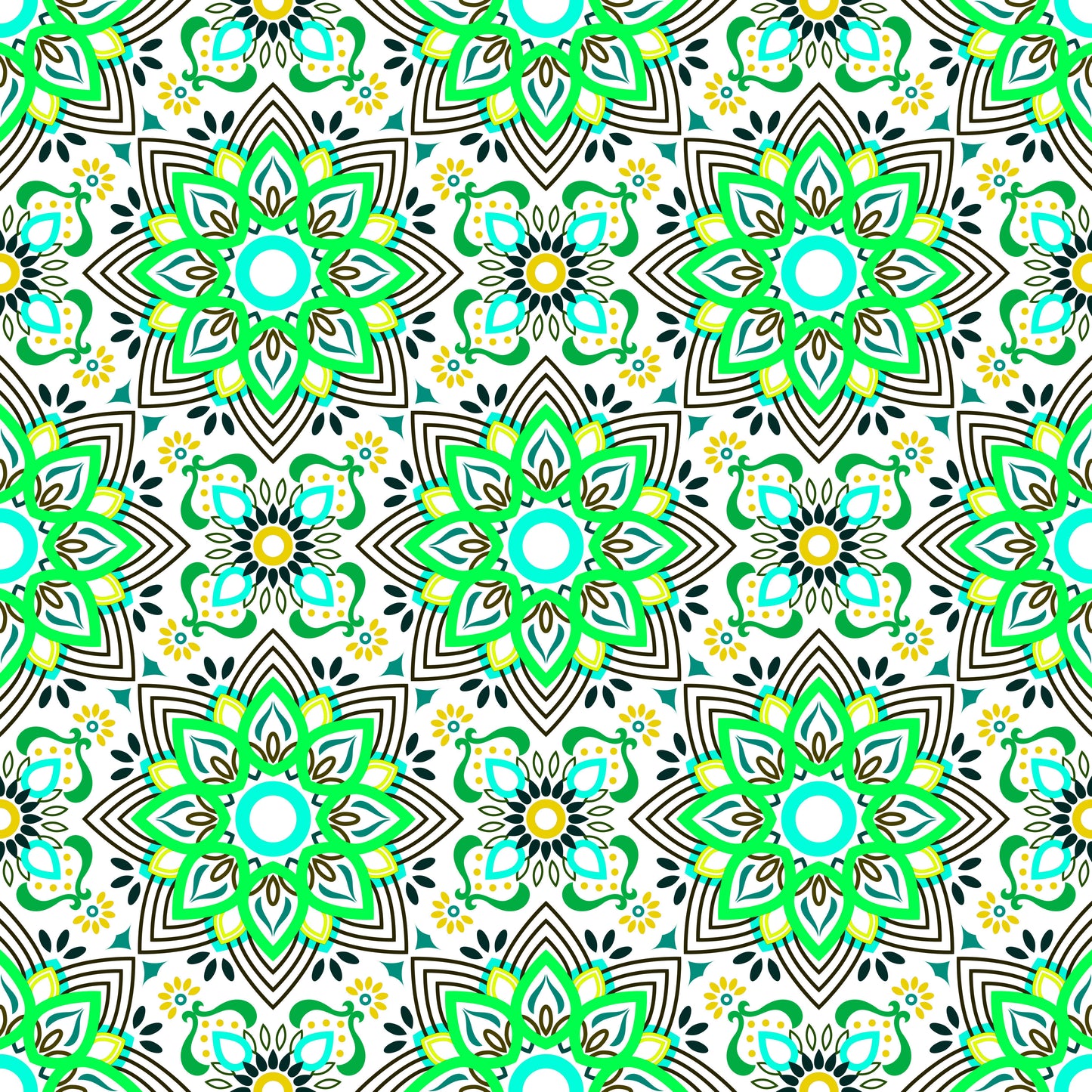 Green - Yellow - Turquoise Mandala Fabric - 145i