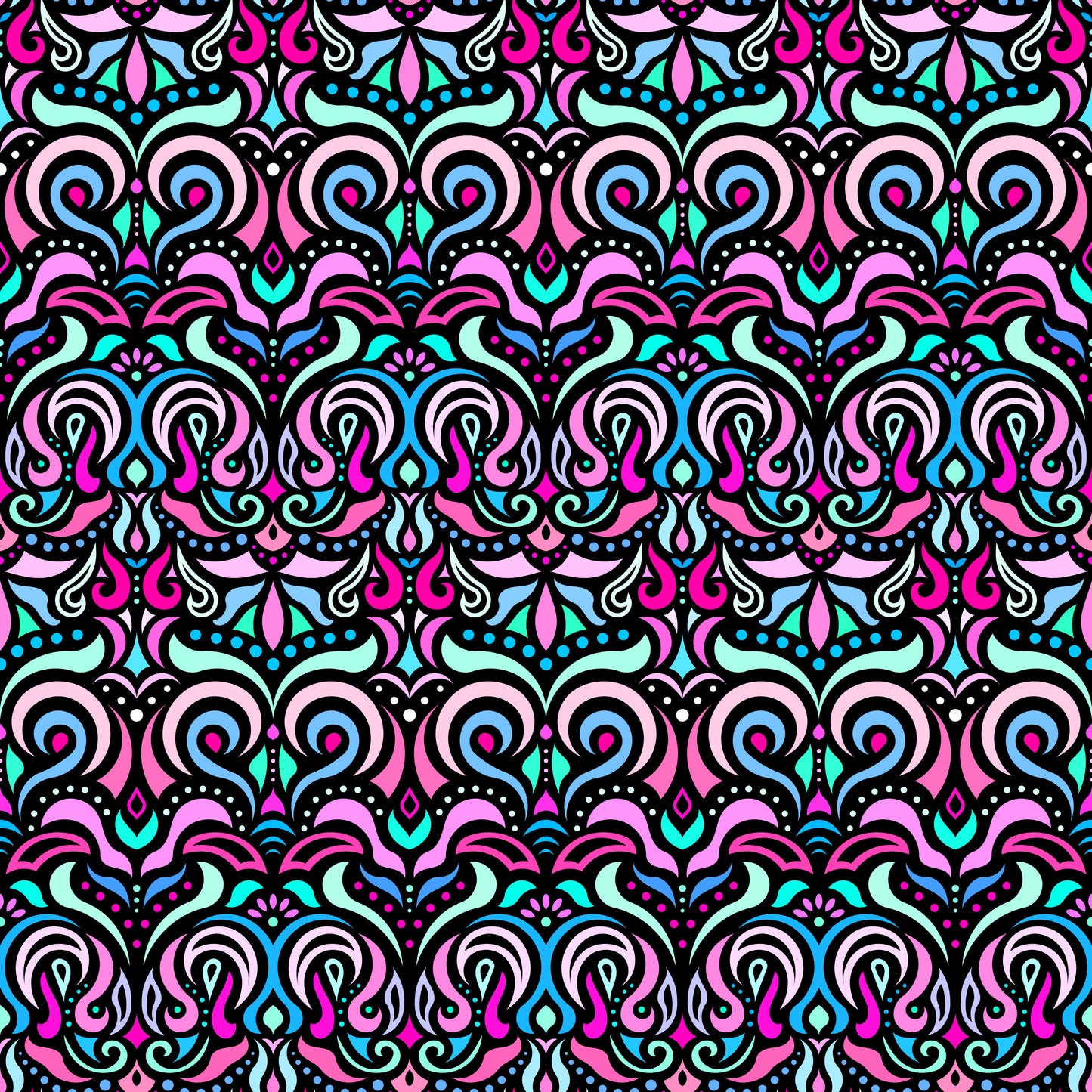 Turquoise - Pink - Blue Abstract Doodle Fabric 1007