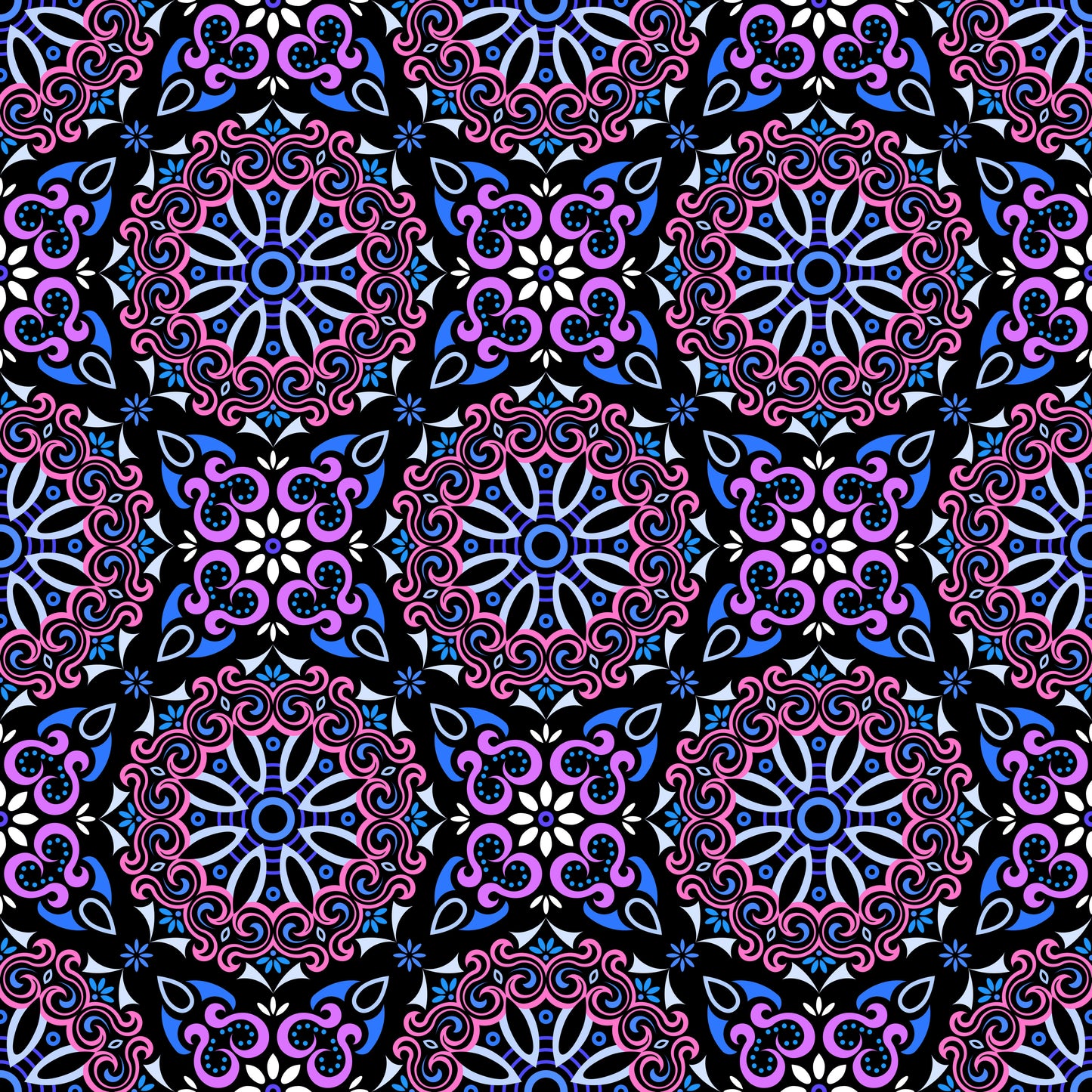 Pink - Blue - Purple Mandala Fabric - 166
