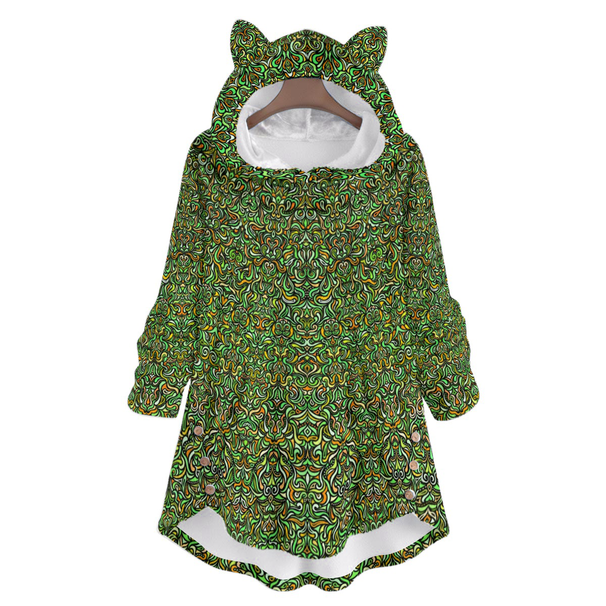 Yellow - Green Fuzzy Fleece Hoodie with Cat Ears