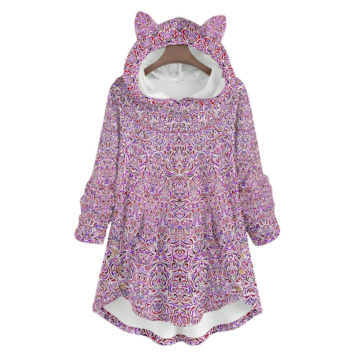 Red - Purple Fuzzy Fleece Hoodie with Cat Ears