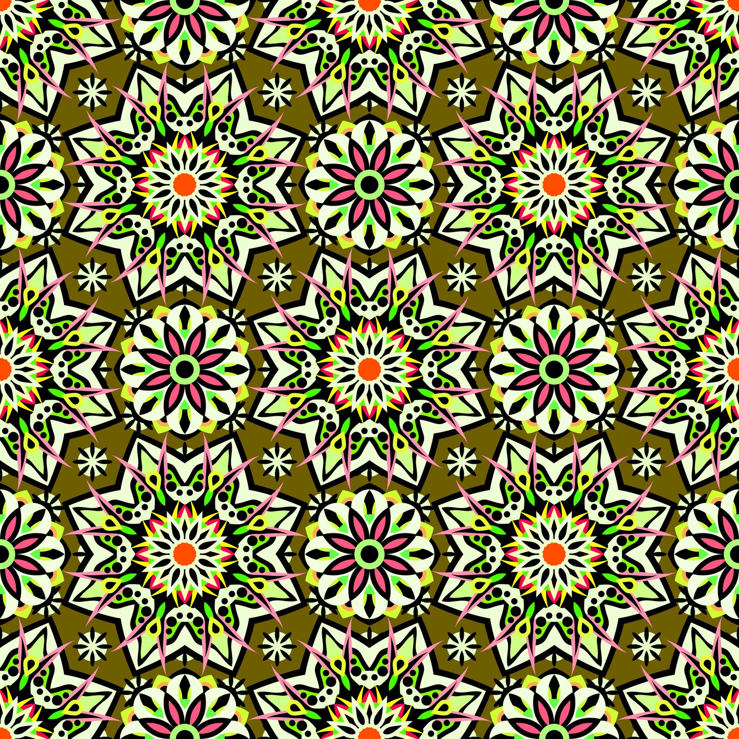 Green - Red - Orange Mandala Fabric - 122