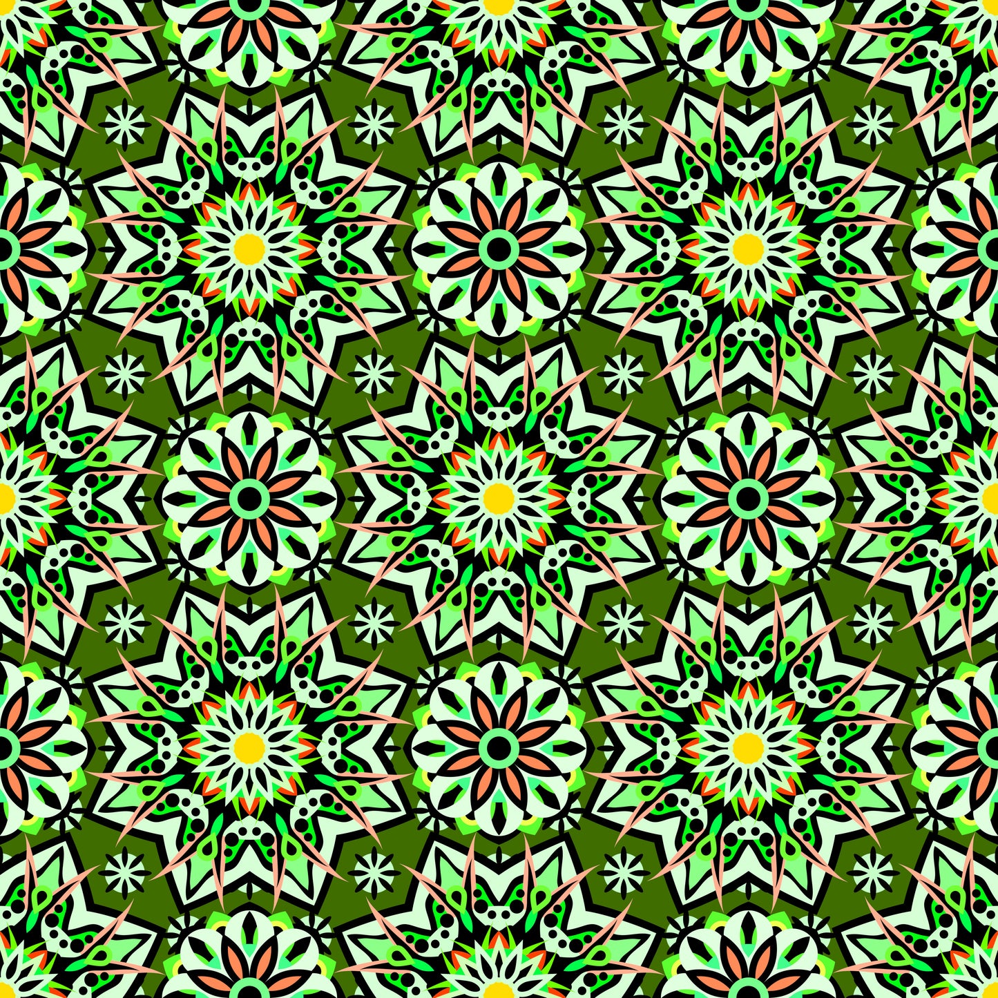 Green - Orange - Yellow Mandala Fabric - 122