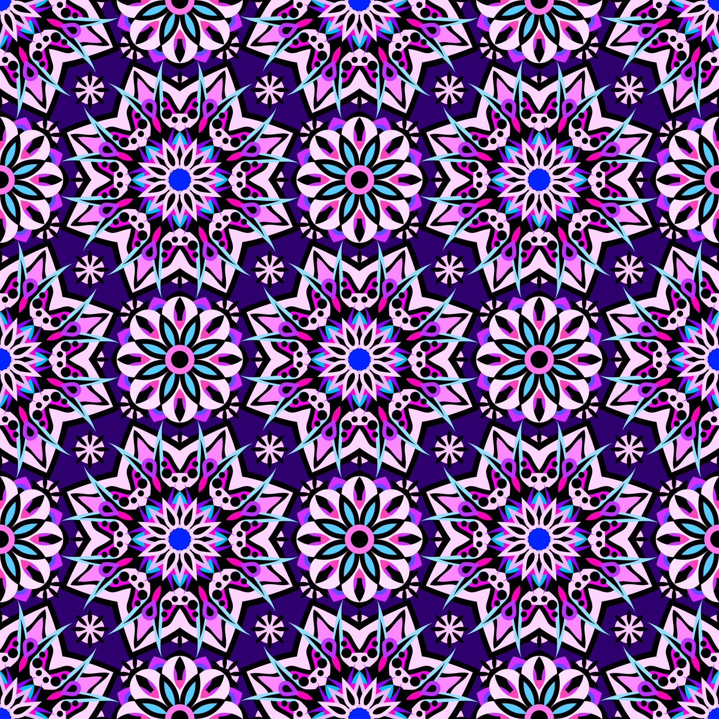 Purple - Pink - Turquoise Mandala Fabric - 122