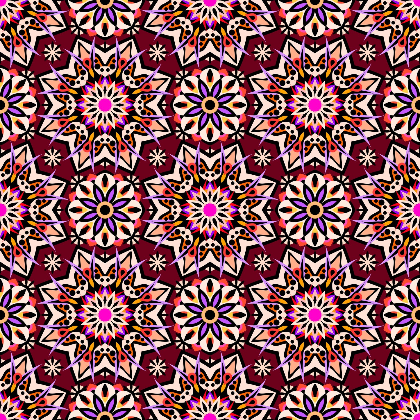 Red - Orange - Purple Mandala Fabric - 122
