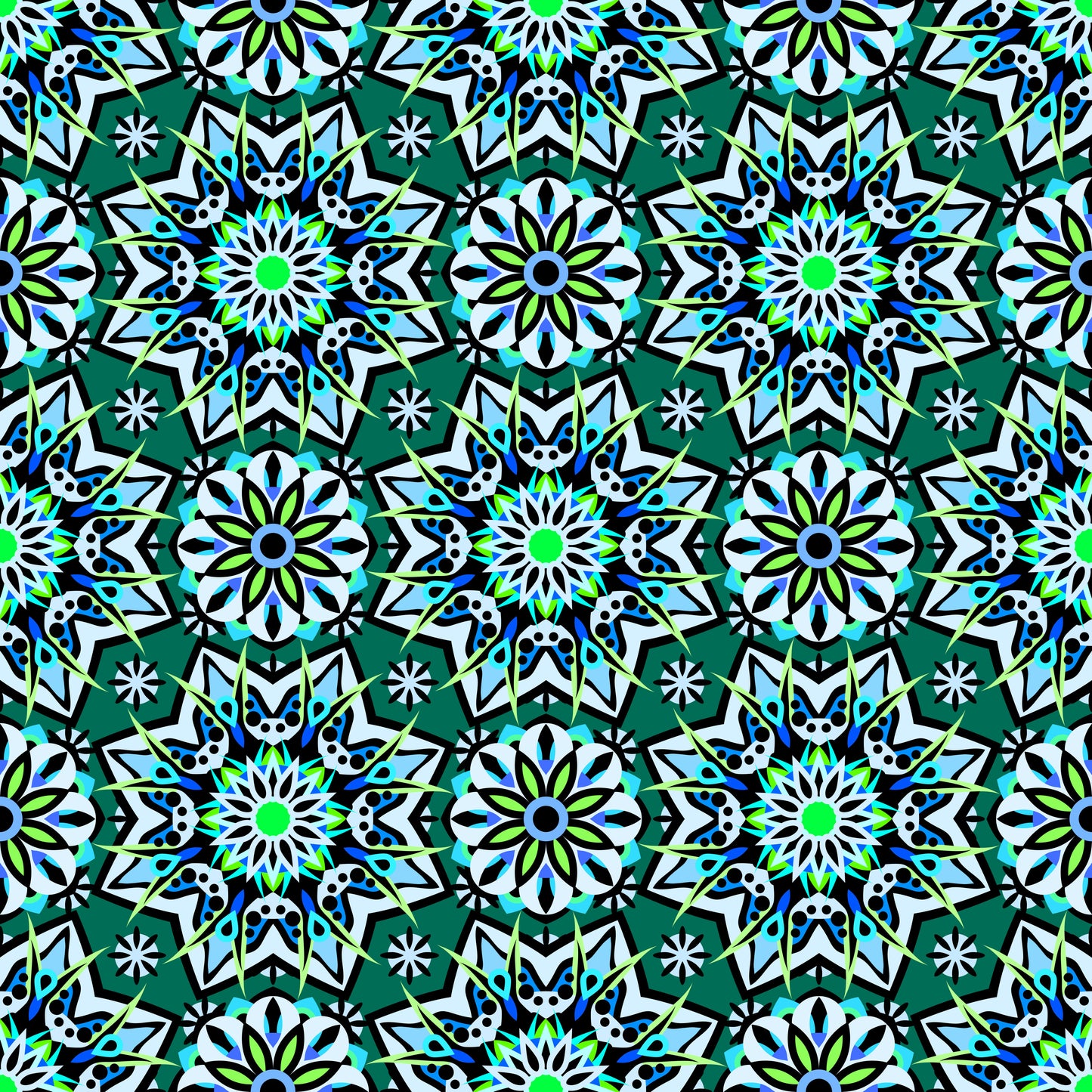 Turquoise - Green - Blue Mandala Fabric - 122