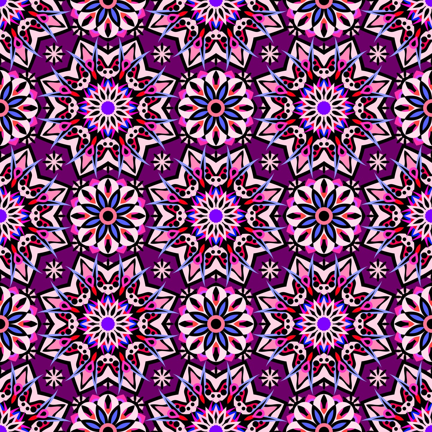 Purple - Pink - Blue Mandala Fabric - 122