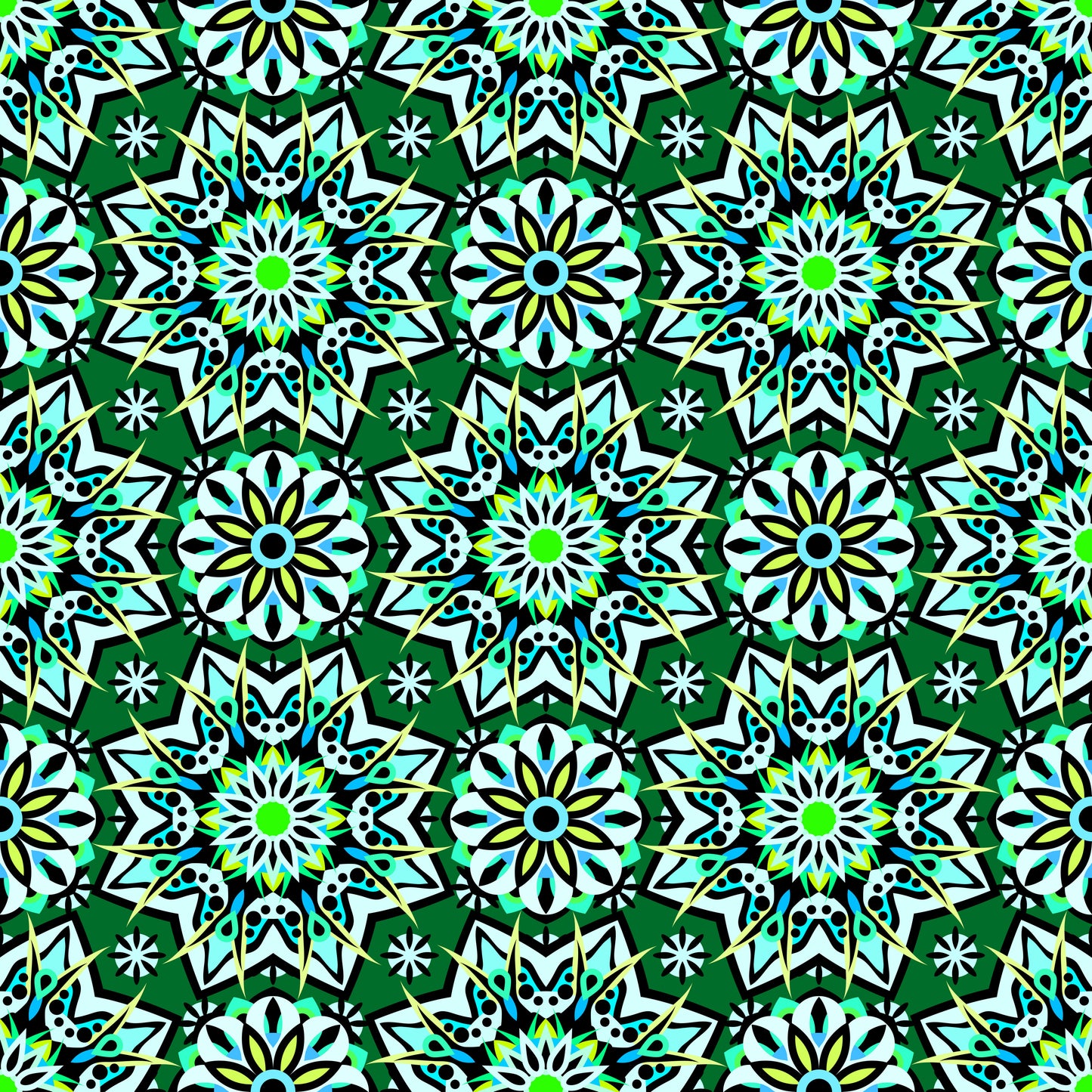 Green - Turquoise Mandala Fabric - 122