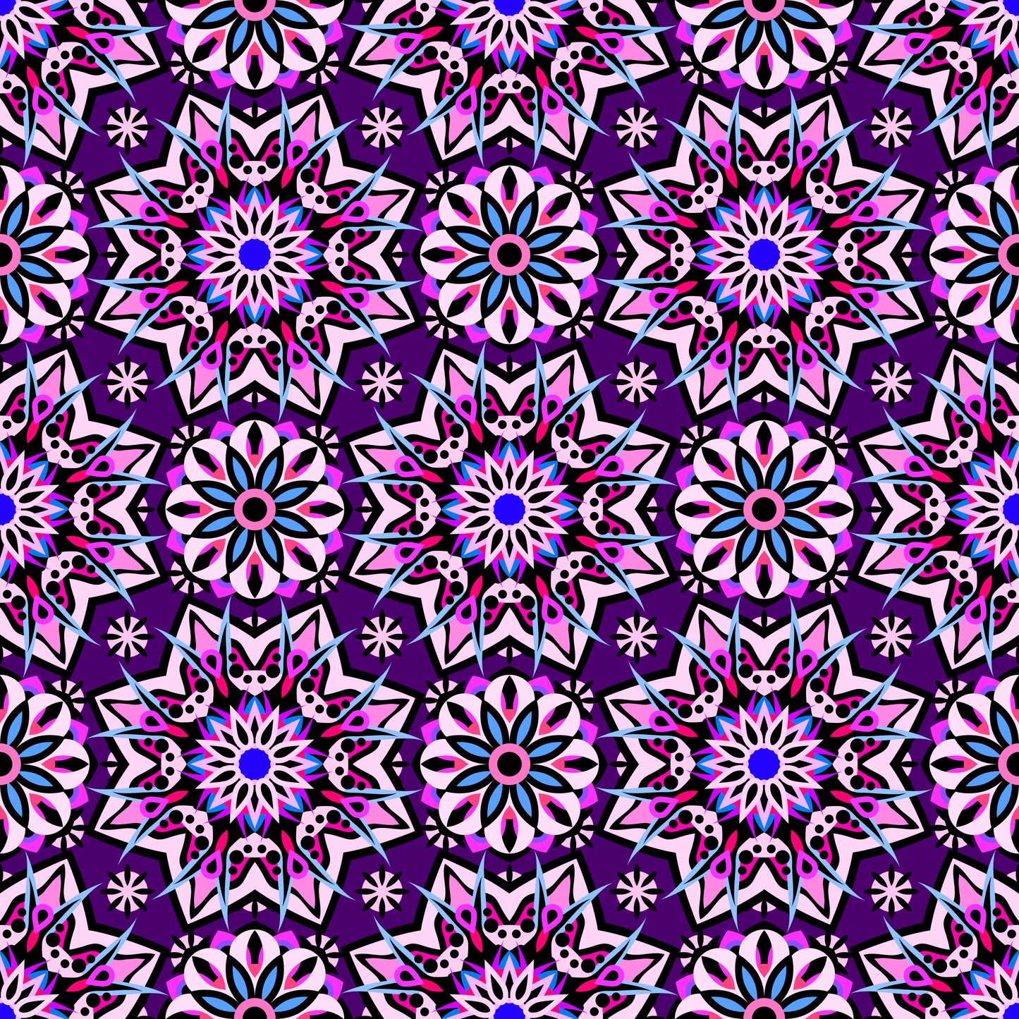 Purple - Pink - Blue Mandala Fabric - 122