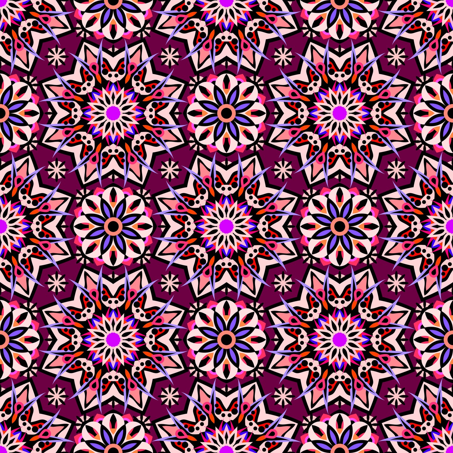 Red - Orange - Purple Mandala Fabric - 122
