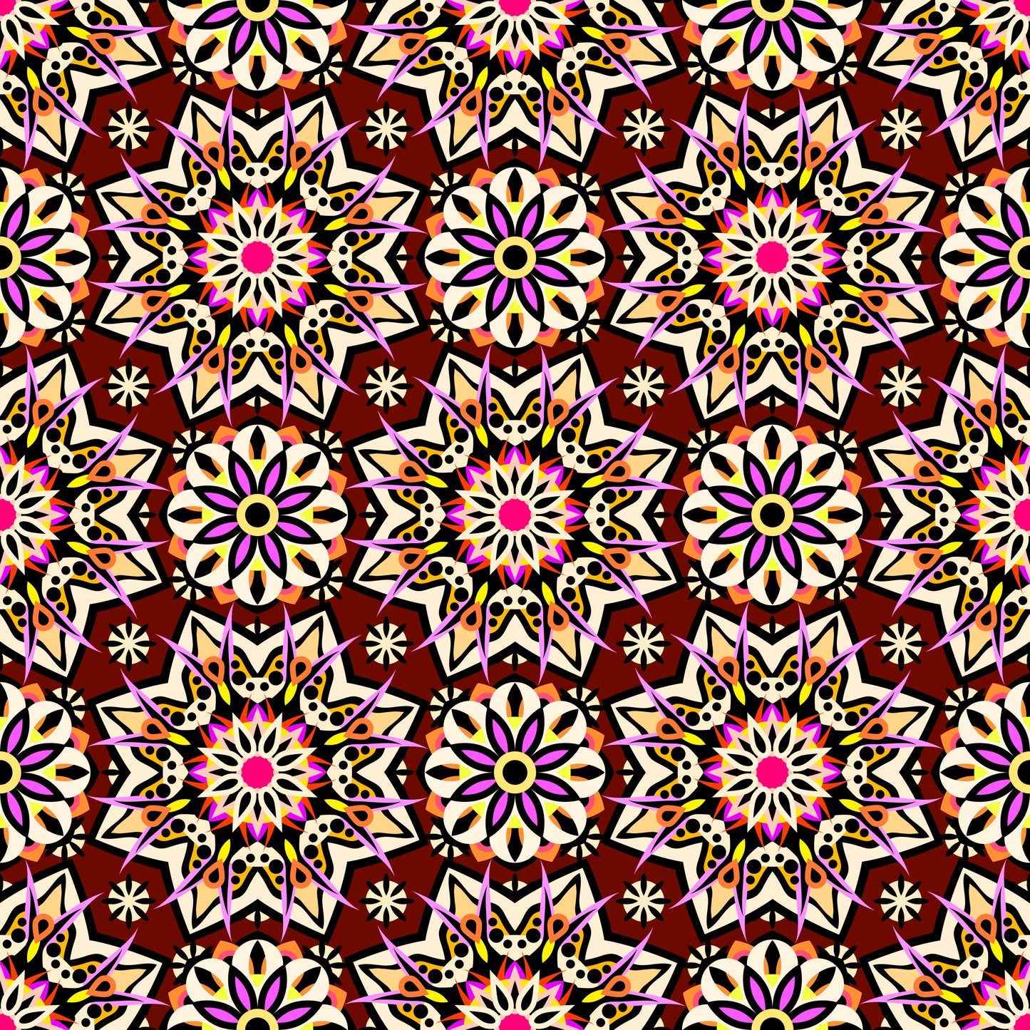 Red - Orange - Pink - Yellow Mandala Fabric - 122