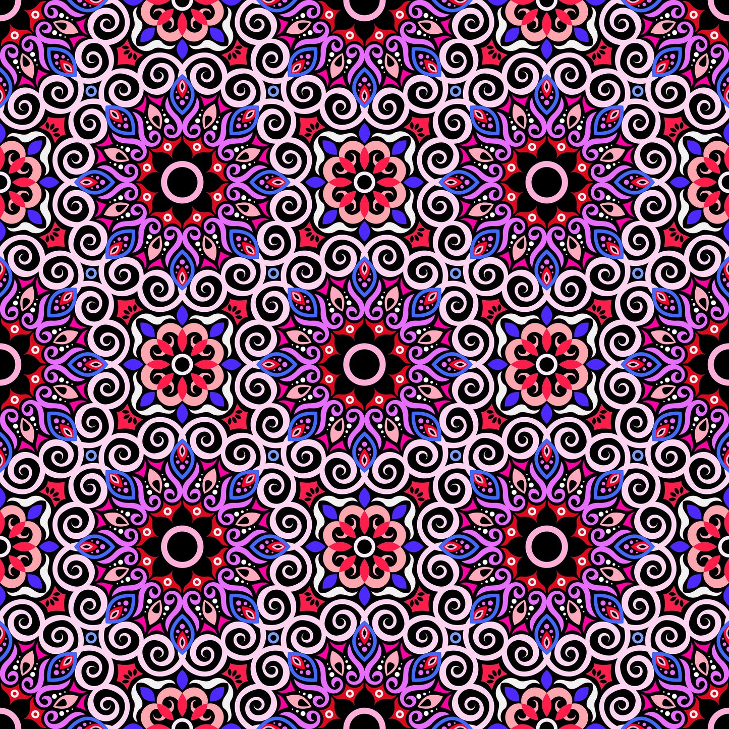 Blue - Red - Purple Mandala Fabric - 125