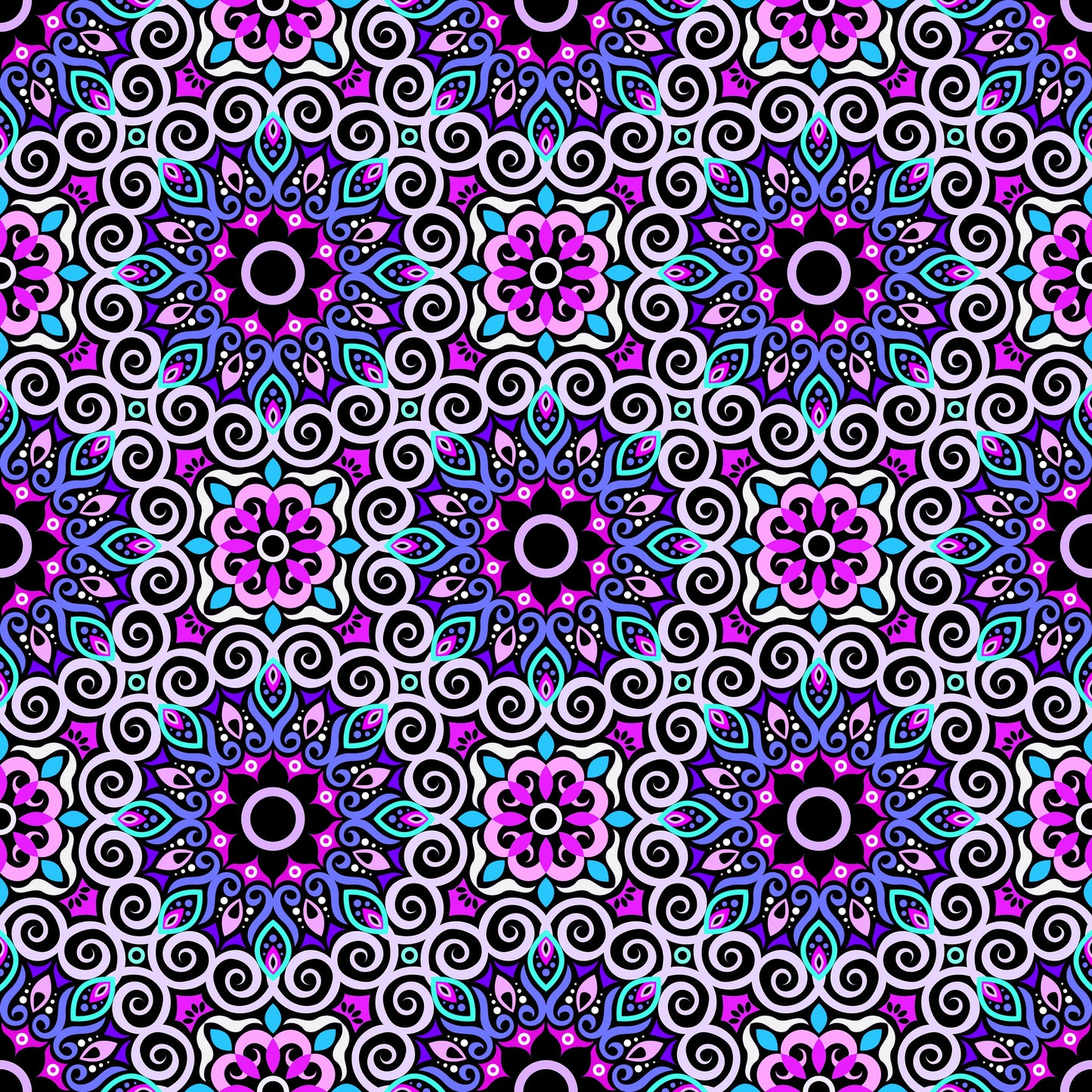 Purple - Turquoise - Blue Mandala Fabric - 125