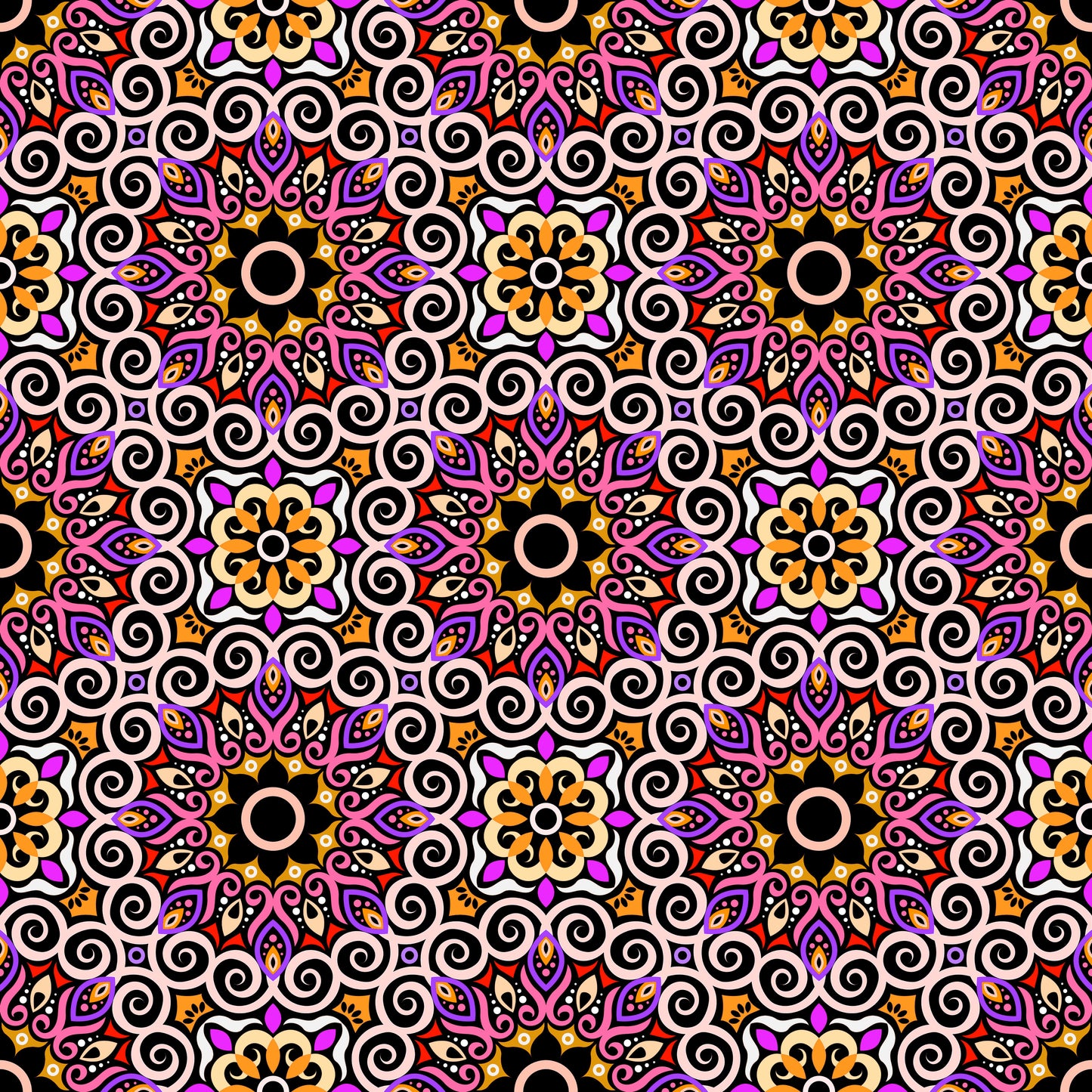Yellow - Red - Purple Mandala Fabric - 125