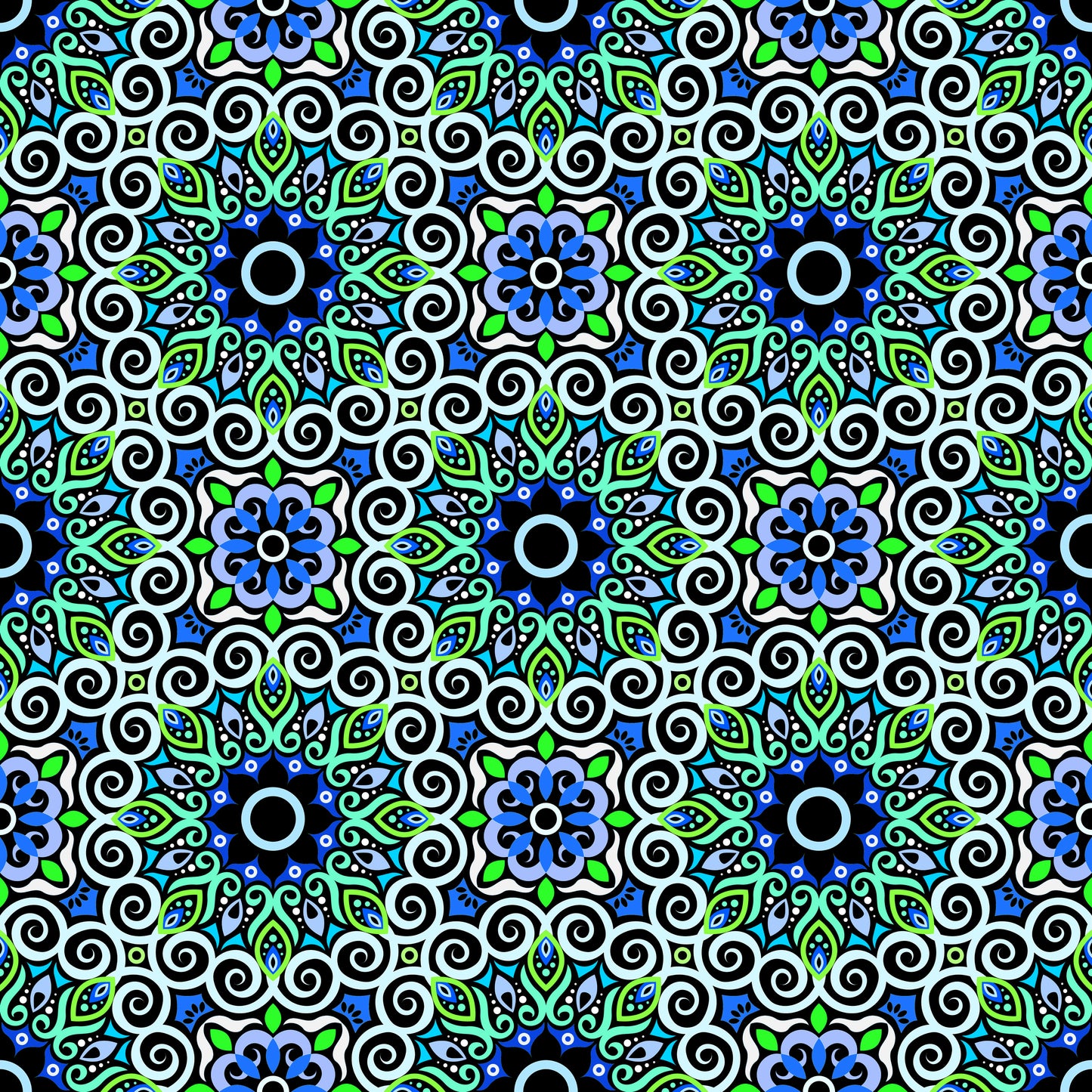 Turquoise - Blue - Green Mandala Fabric - 125