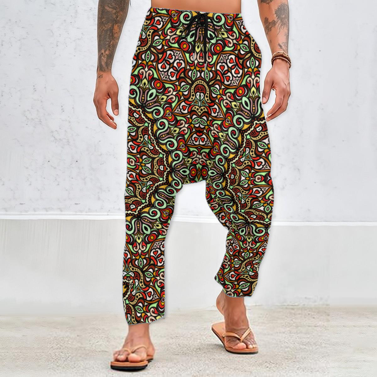 Red - Yellow - Green Crushed Velvet Unisex Harem Pants
