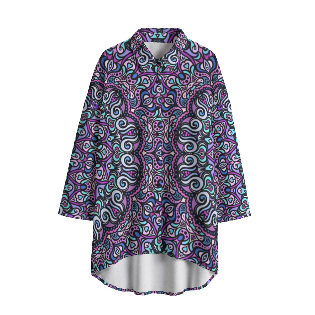 Purple - Turquoise - Pink Chiffon Shirt