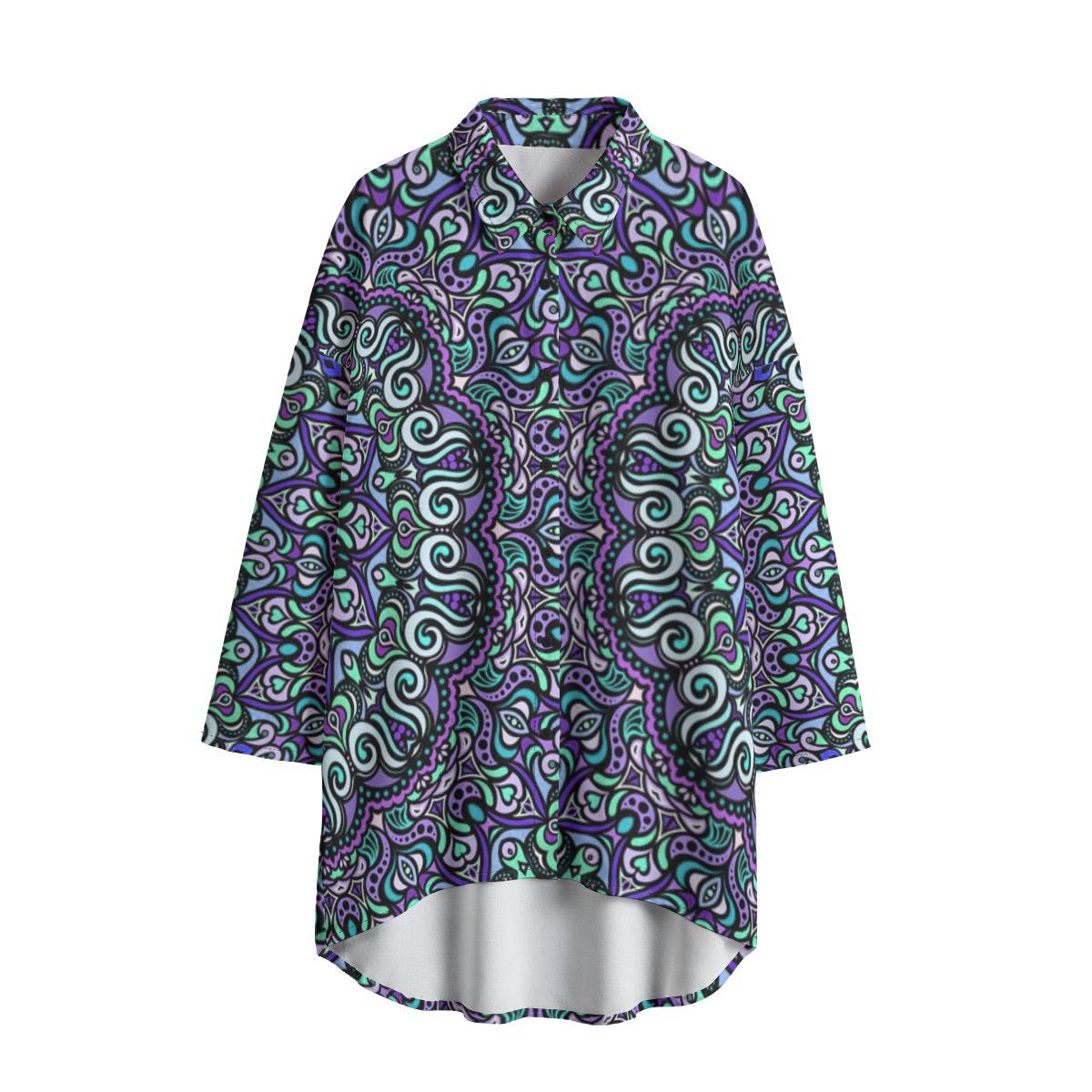 Purple - Turquoise - Violet Chiffon Shirt
