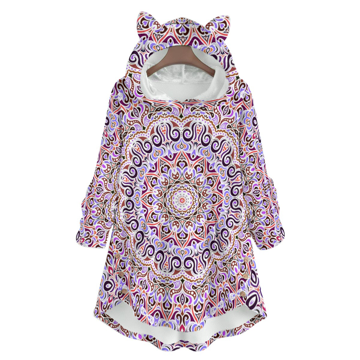 Purple - Red - Brown Fuzzy Fleece Hoodie with Cat Ears