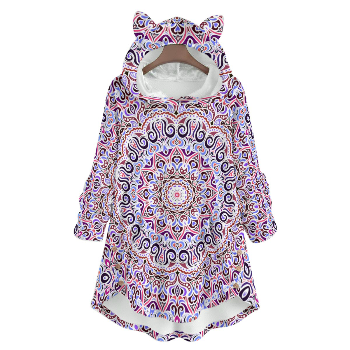 Blue - Red - Brown Fuzzy Fleece Hoodie with Cat Ears