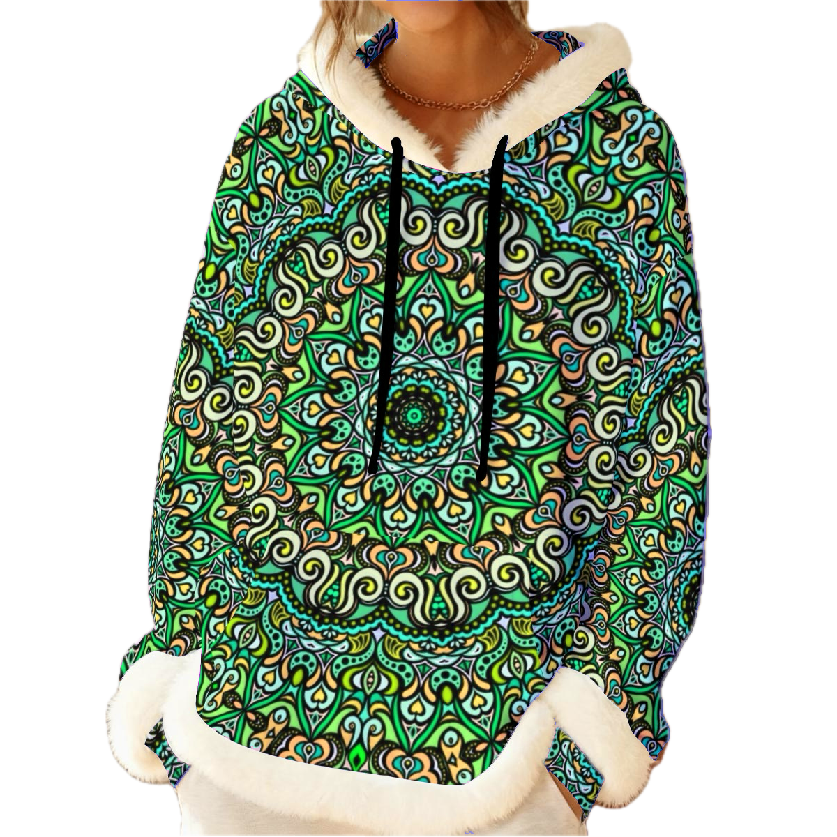 Green - Yellow - Turquoise Fuzzy Hoodie