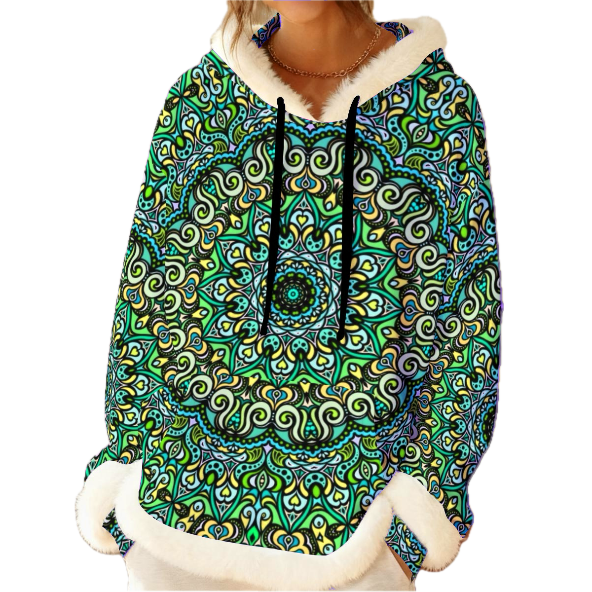 Turquoise - Green - Yellow Fuzzy Hoodie