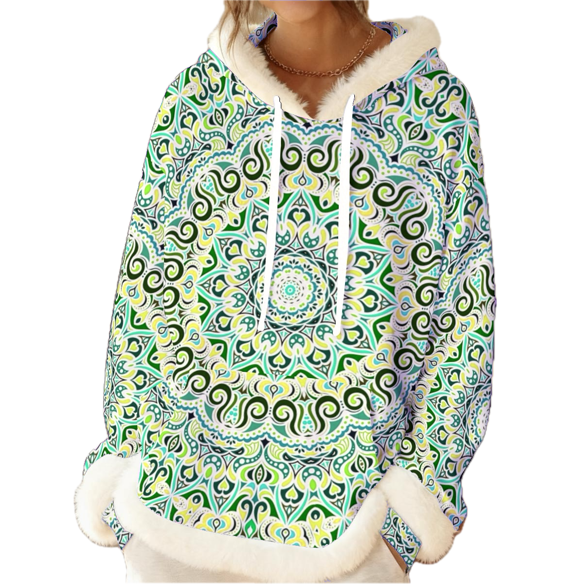Green - Yellow - Turquoise Fuzzy Hoodie