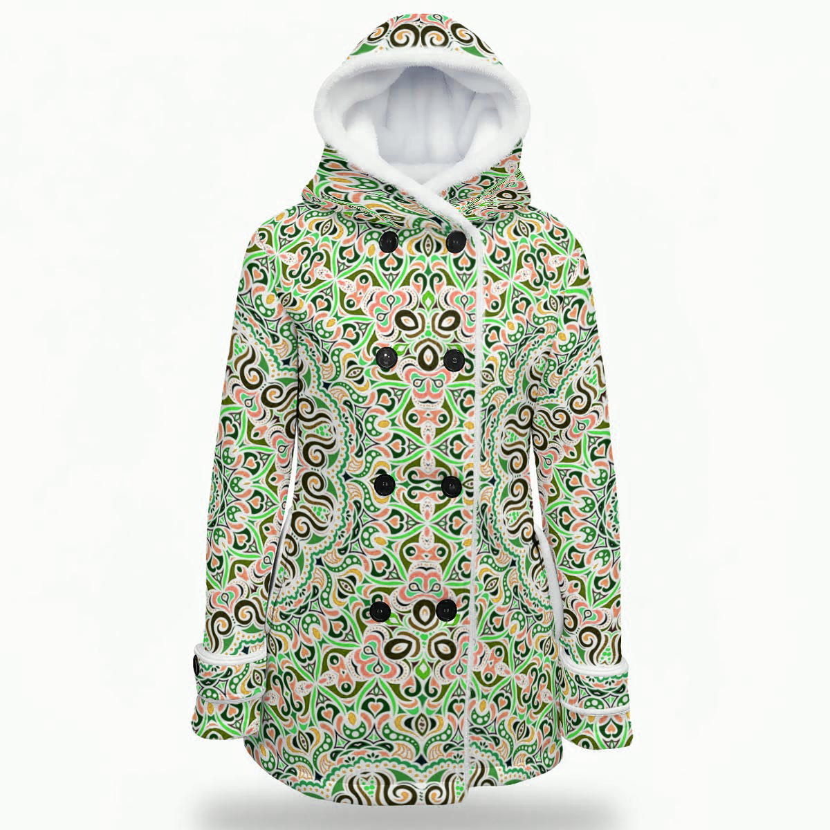 Green - Orange - Yellow Fuzzy Fleece Hooded Coat