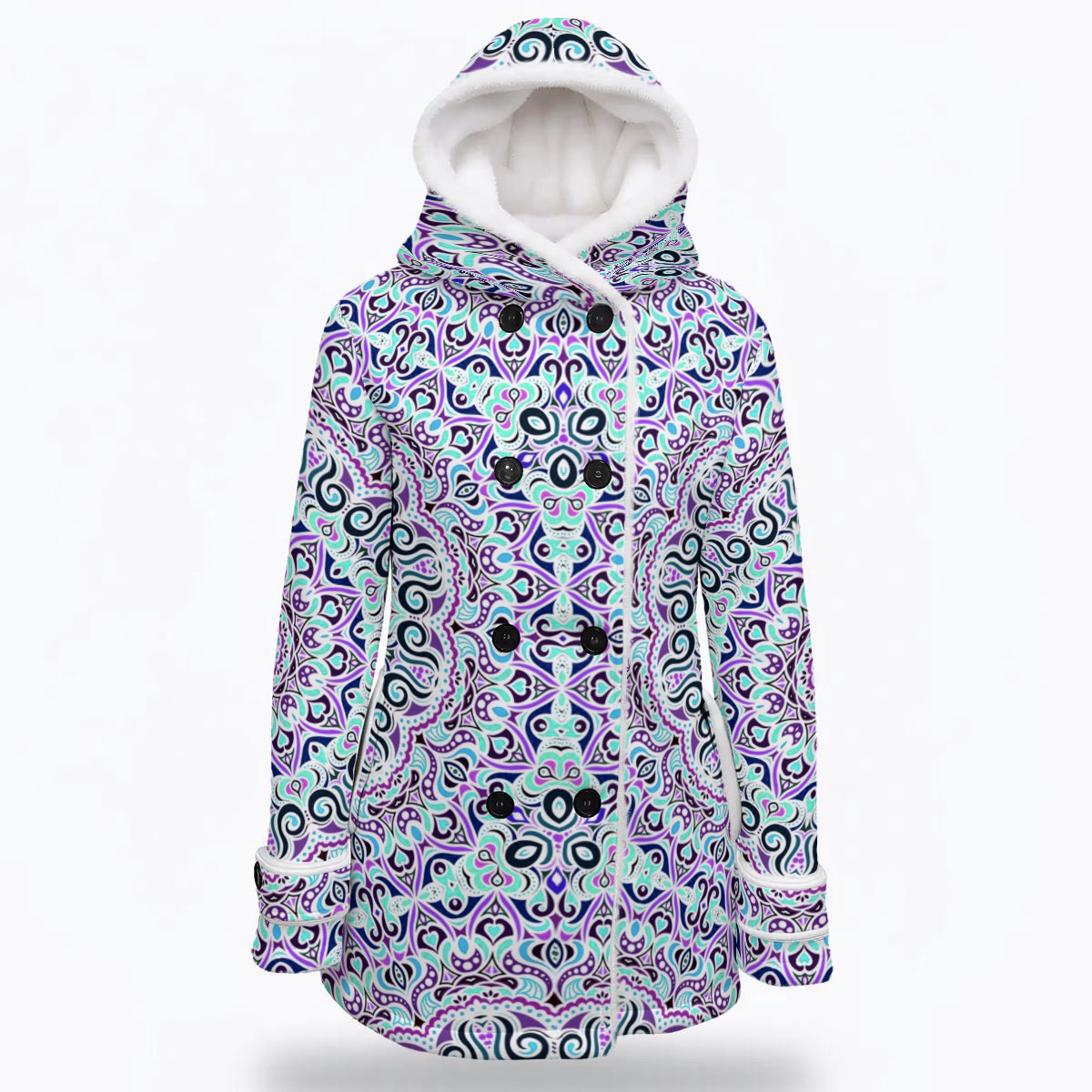 Turquoise - Purple - Blue Fuzzy Fleece Hooded Coat