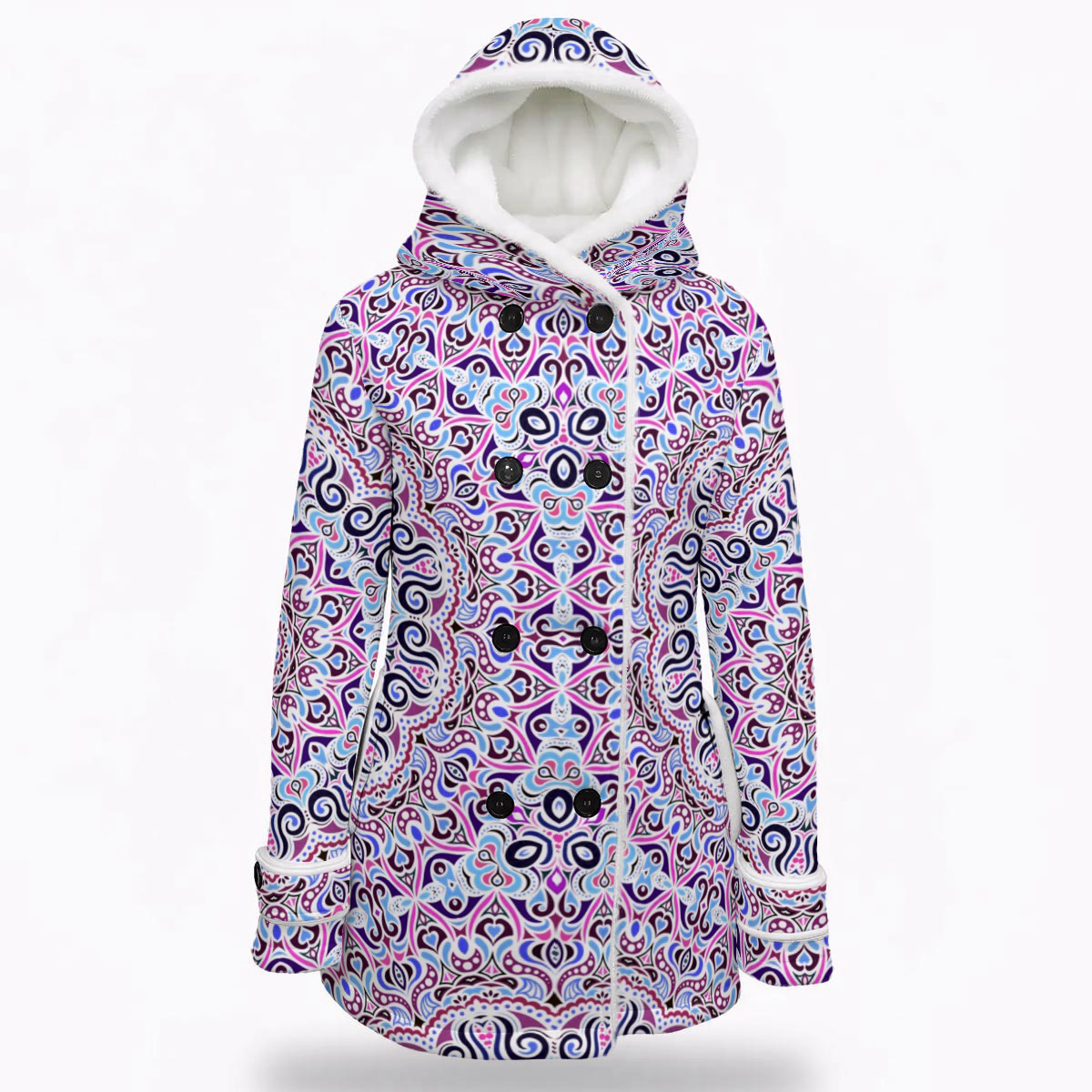 Blue - Purple - Pink Fuzzy Fleece Hooded Coat