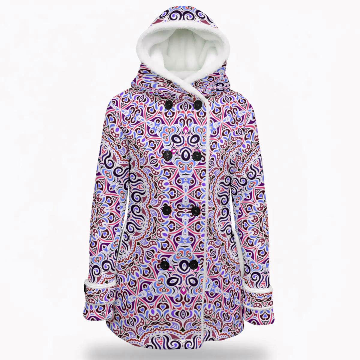 Purple - Red - Blue Fuzzy Fleece Hooded Coat