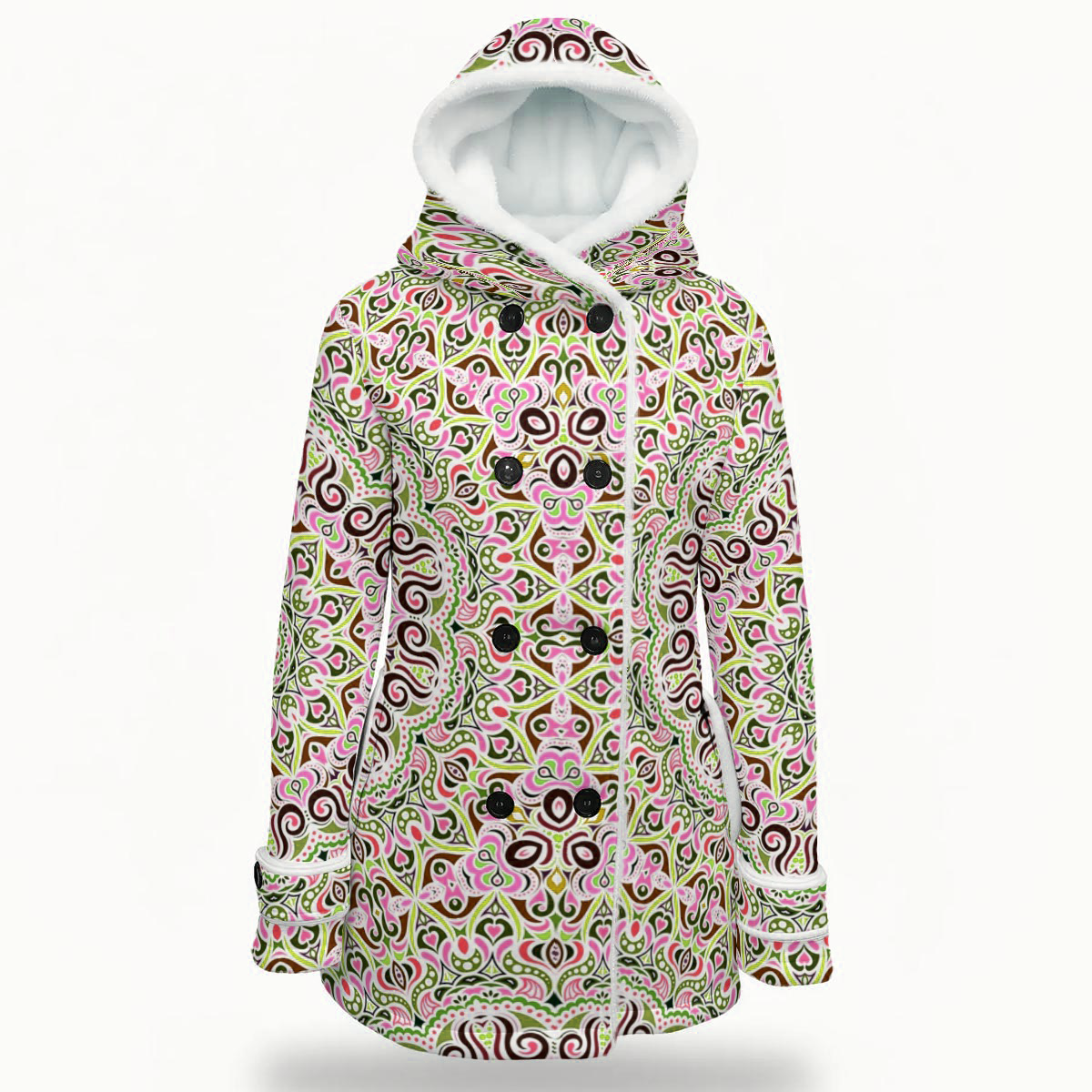 Green - Red - Pink Fuzzy Fleece Hooded Coat