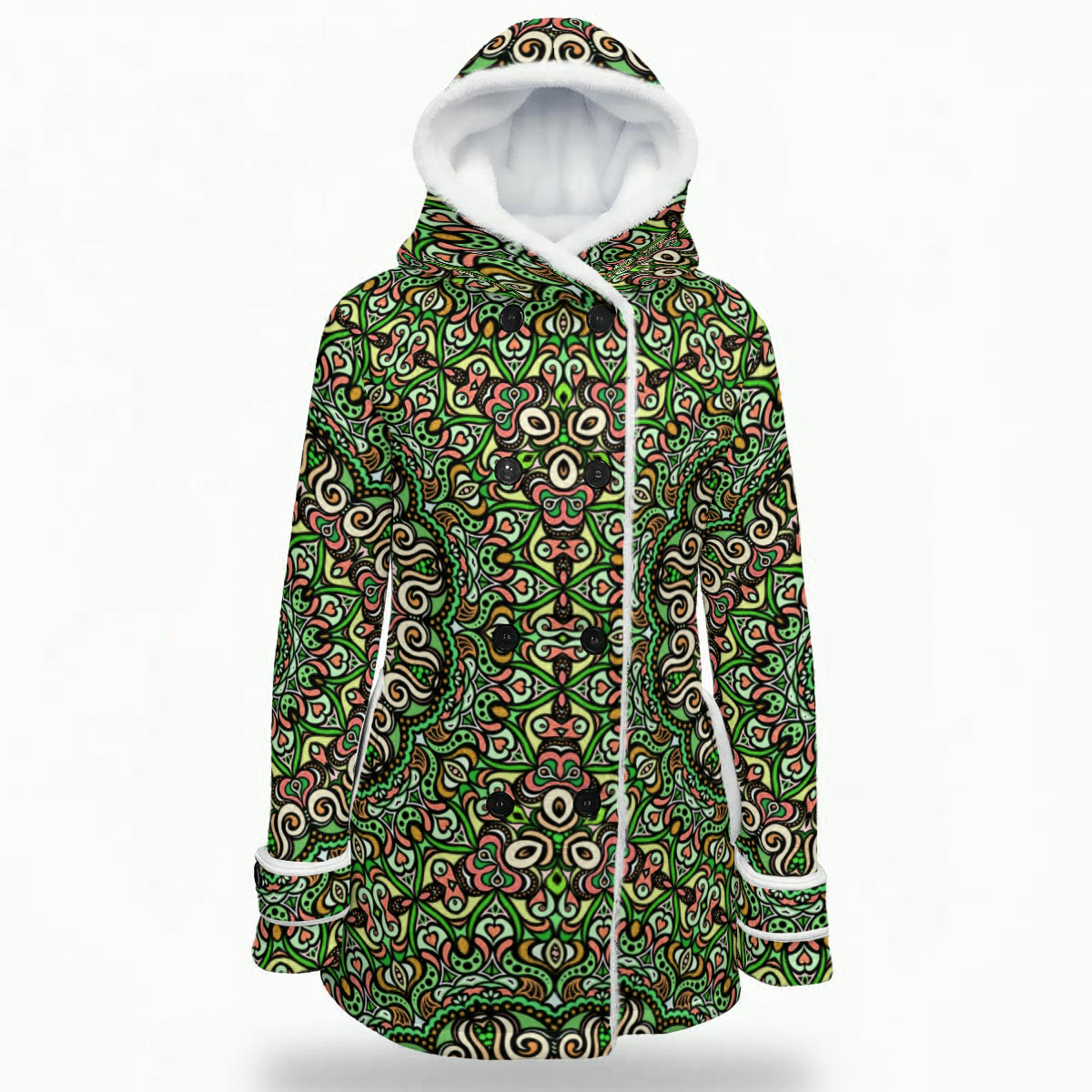 Green - Red - Orange Fuzzy Fleece Hooded Coat