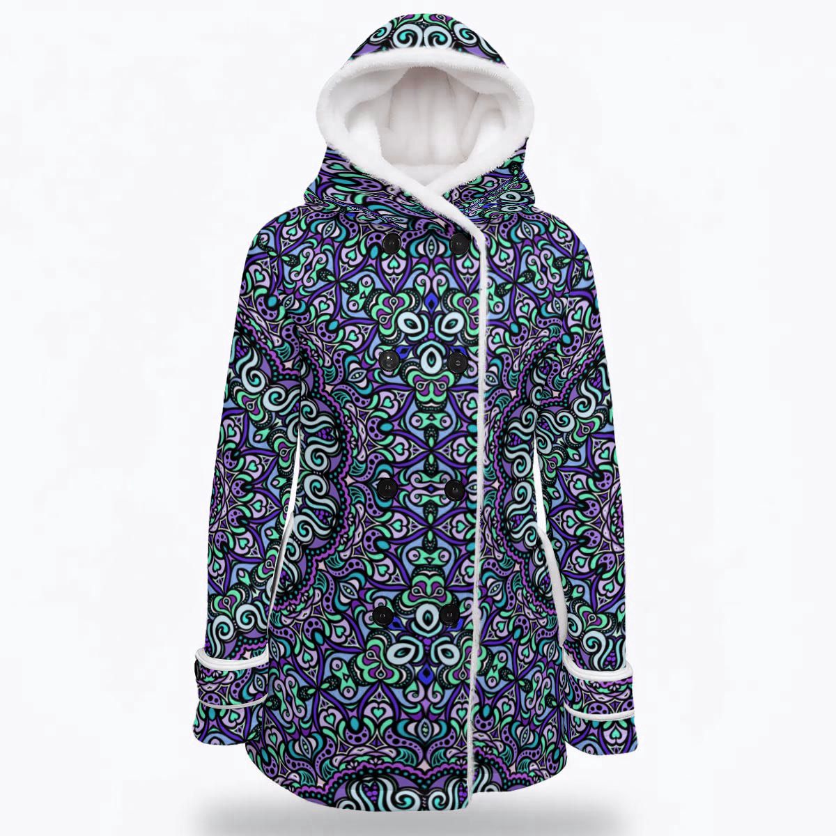 Purple - Blue - Turquoise Fuzzy Fleece Hooded Coat