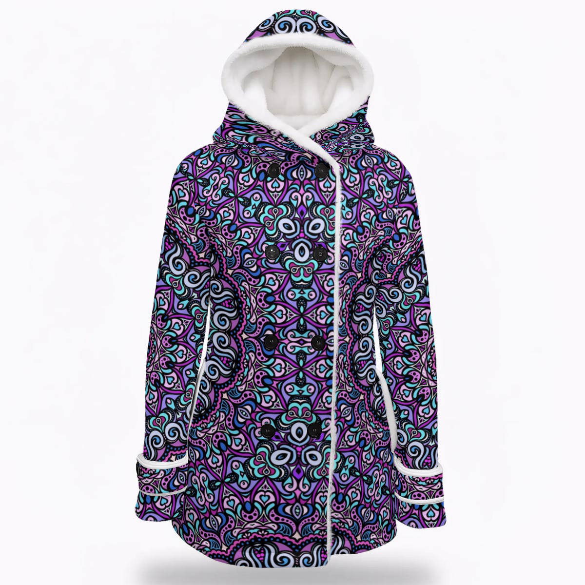 Purple - Blue - Pink Fuzzy Fleece Hooded Coat