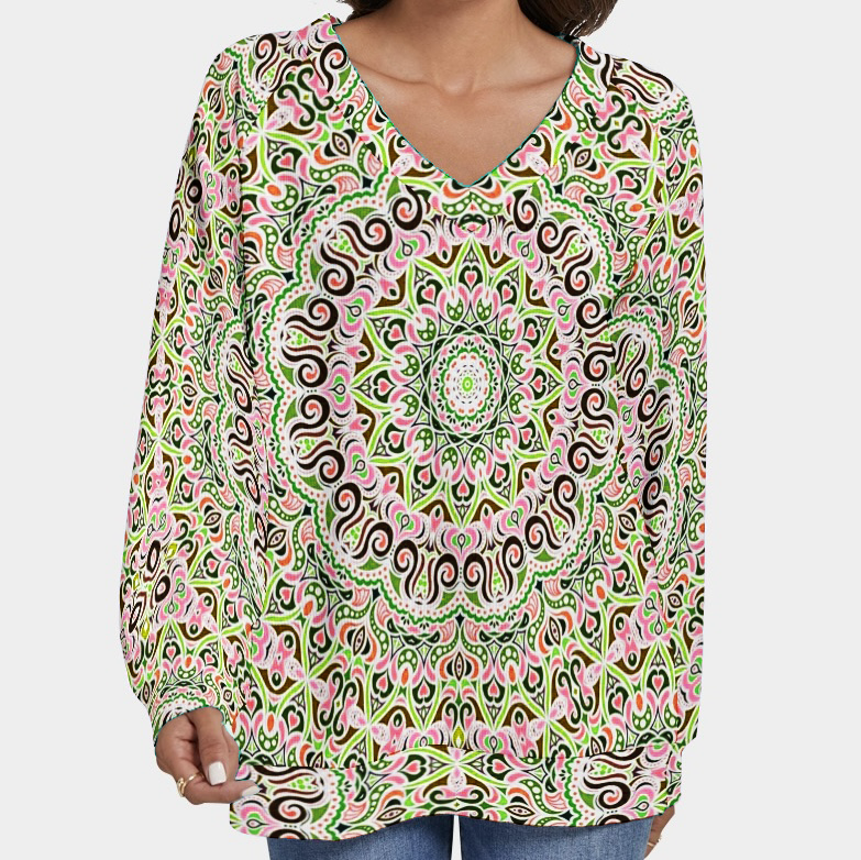 Green - Red - Brown V-Neck Sweater