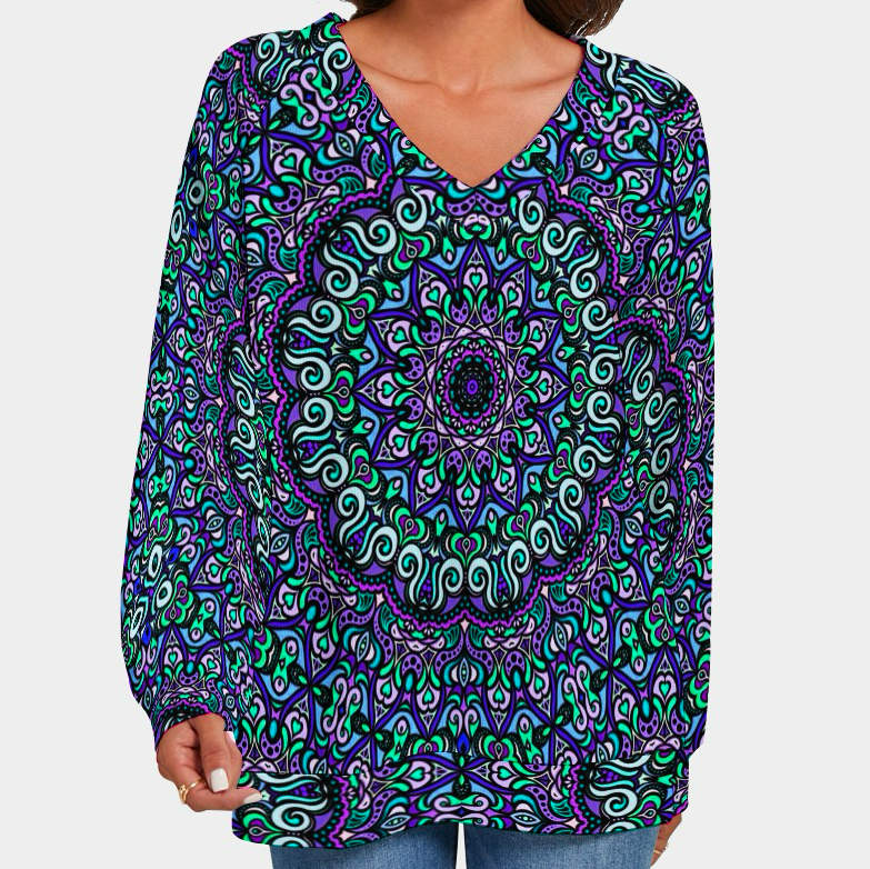 Turquoise - Blue - Purple V-Neck Sweater