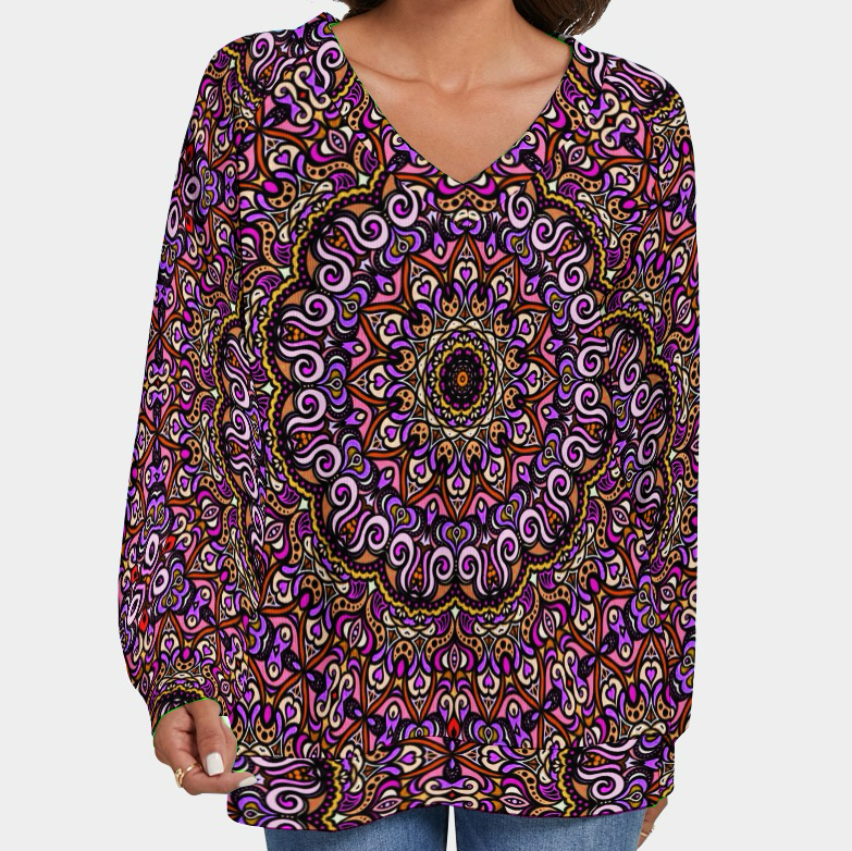 Purple - Yellow - Red V-Neck Sweater