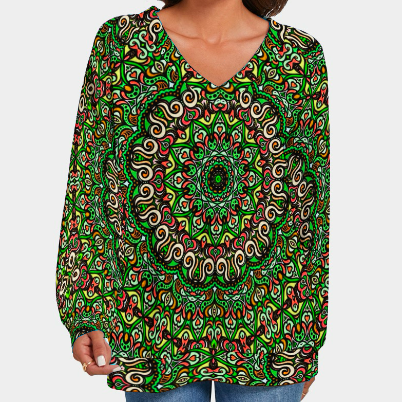 Green - Orange - Red V-Neck Sweater