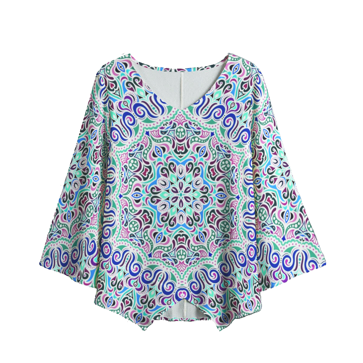 Turquoise - Blue - Pink V-Neck Blouse